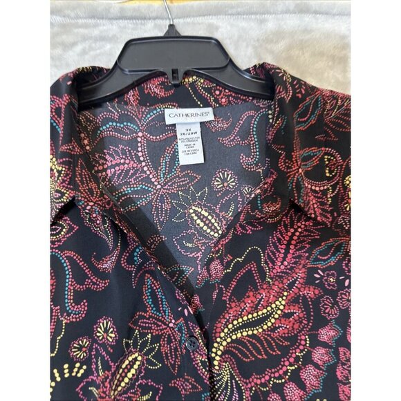 Women’s Catherines Button Up Paisley 3/4 Roll Tab Sleeves Multicolored plus 3X - Picture 3 of 13